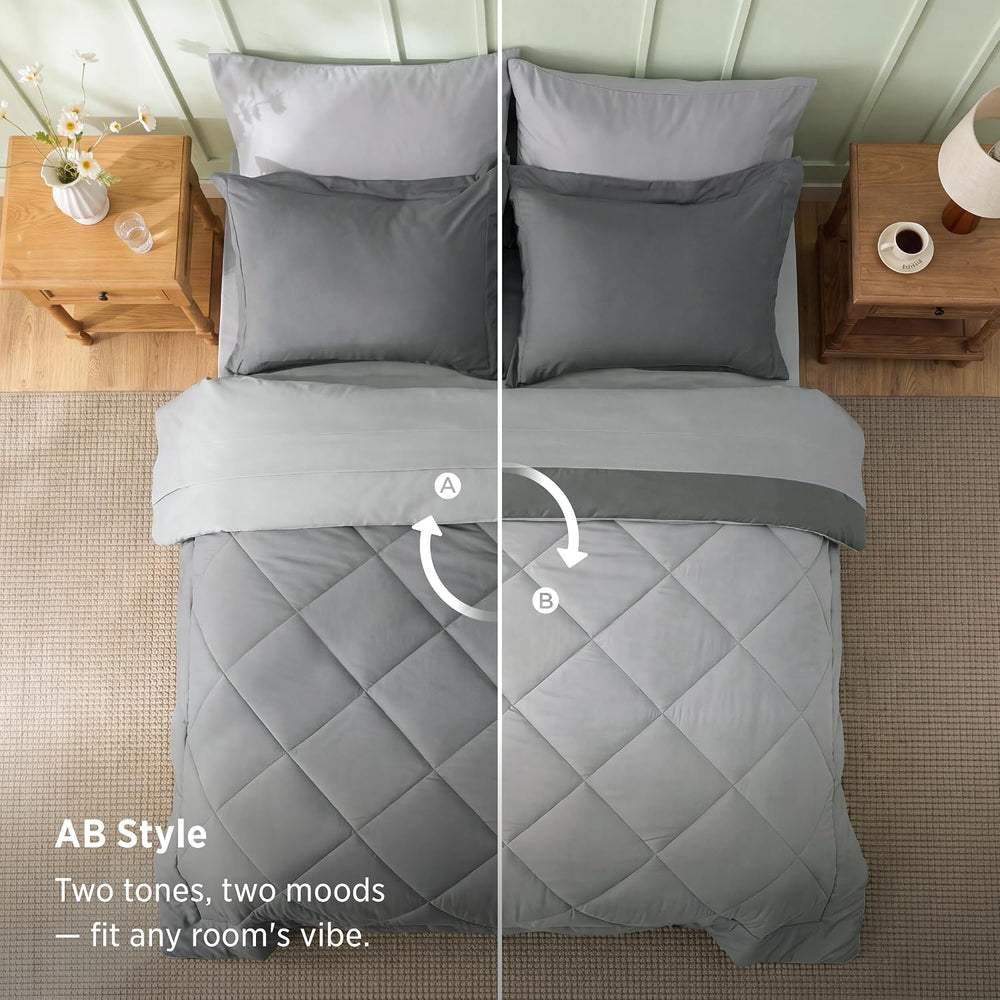 Bedsure Bed in a Bag Full Reversible Bed Set 7 Pieces Grey/Light Grey