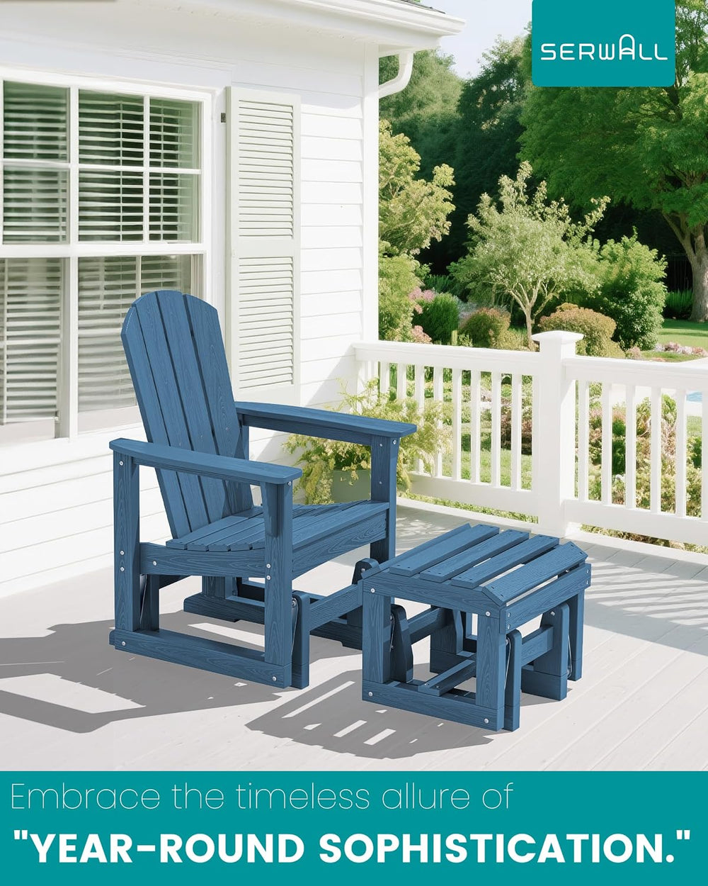 SERWALL HDPE Outdoor Glider with Ottoman Set of 2, All-Weather Patio Glider