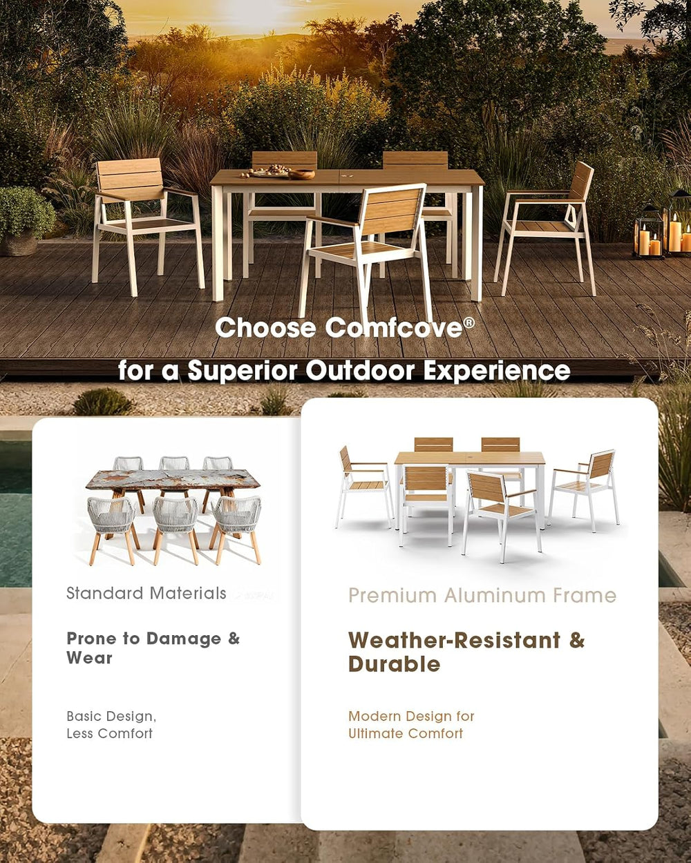 Outdoor Dining Set, Aluminum & HDPS Outdooor Table and Chairs Set