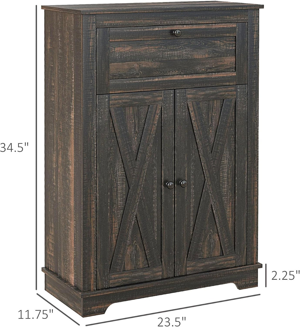 HOMCOM Farmhouse Barn Door Accent Cabinet with Double Doors Dark Brown