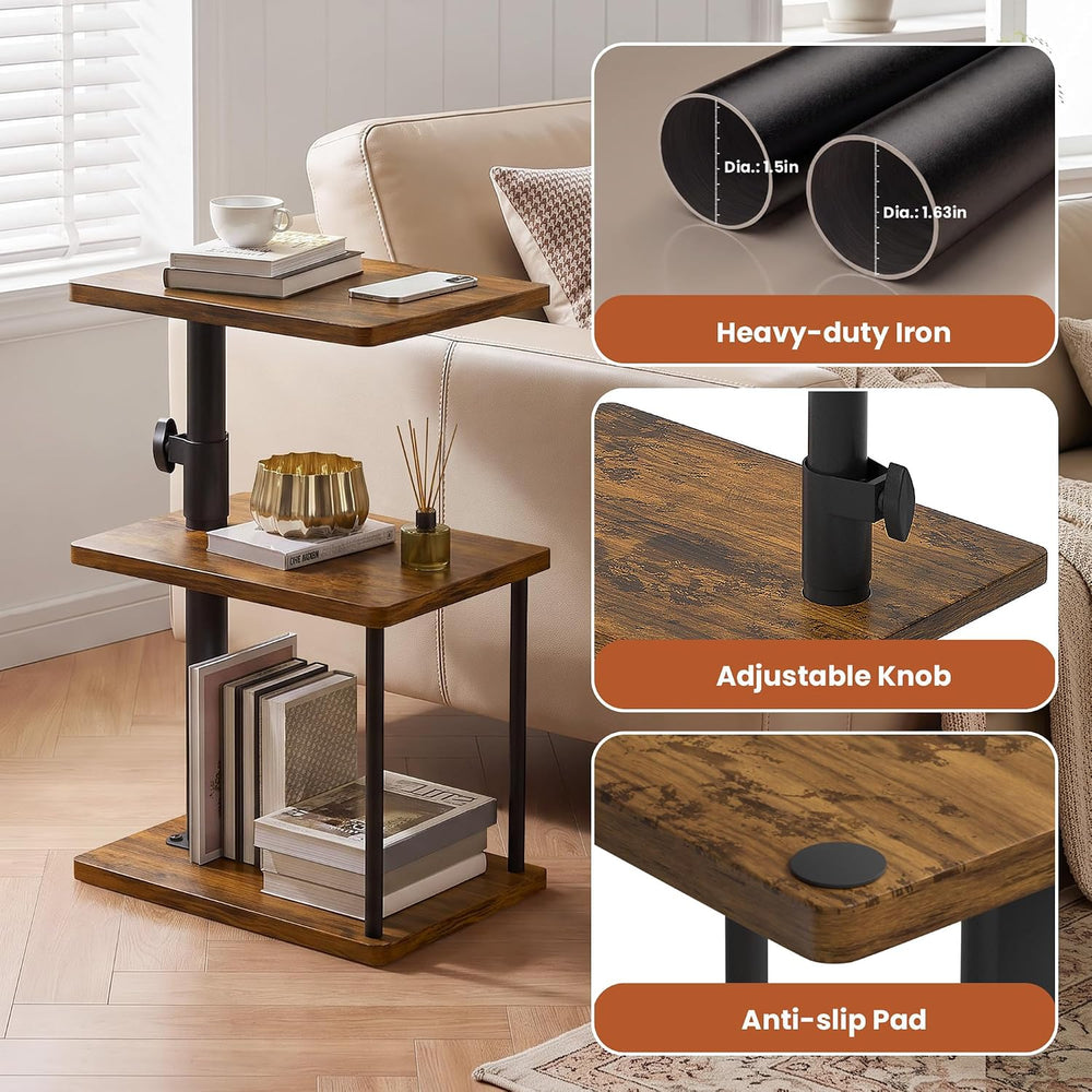 GRLEAF 360° Swivel End Table Adjustable Height Side Table, 3-Tier
