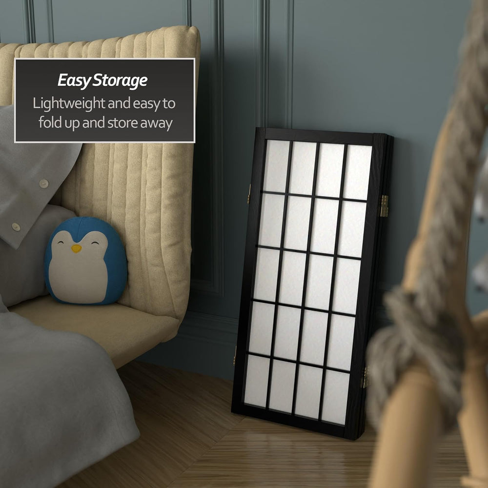 2 ft. Short Desktop Window Pane Shoji Screen - Black - 3 Panels