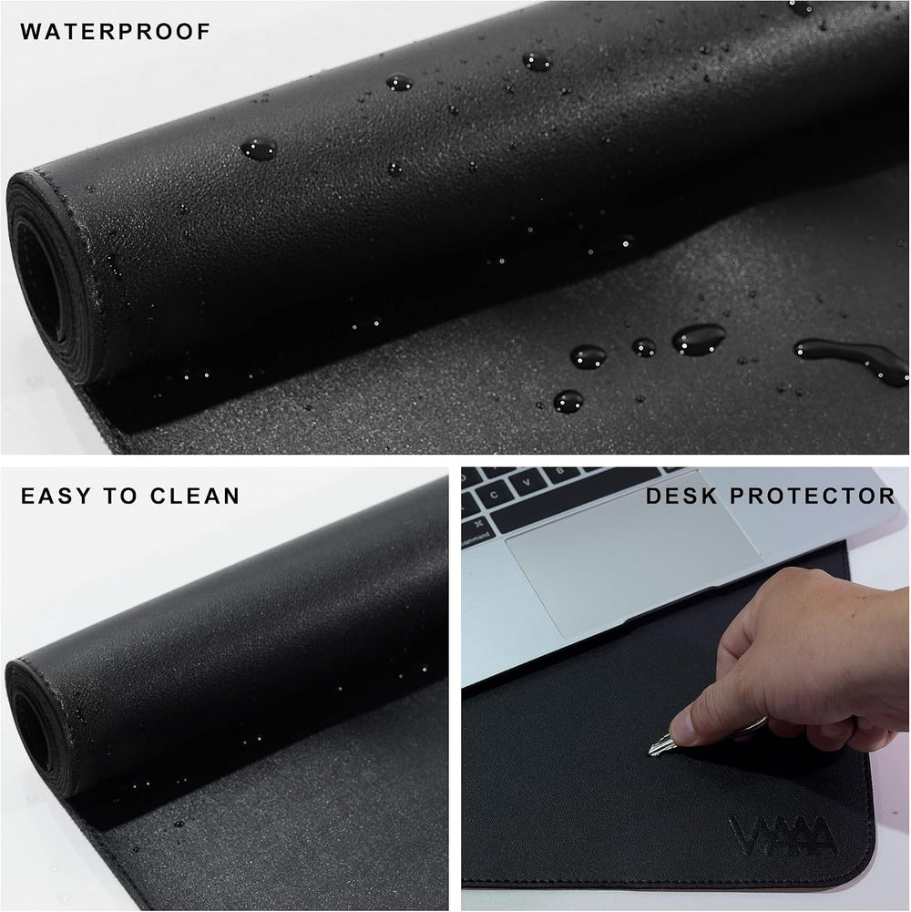Vyaaa 63" x 24" PU Leather Desk Mat, Black Large Mouse Pad