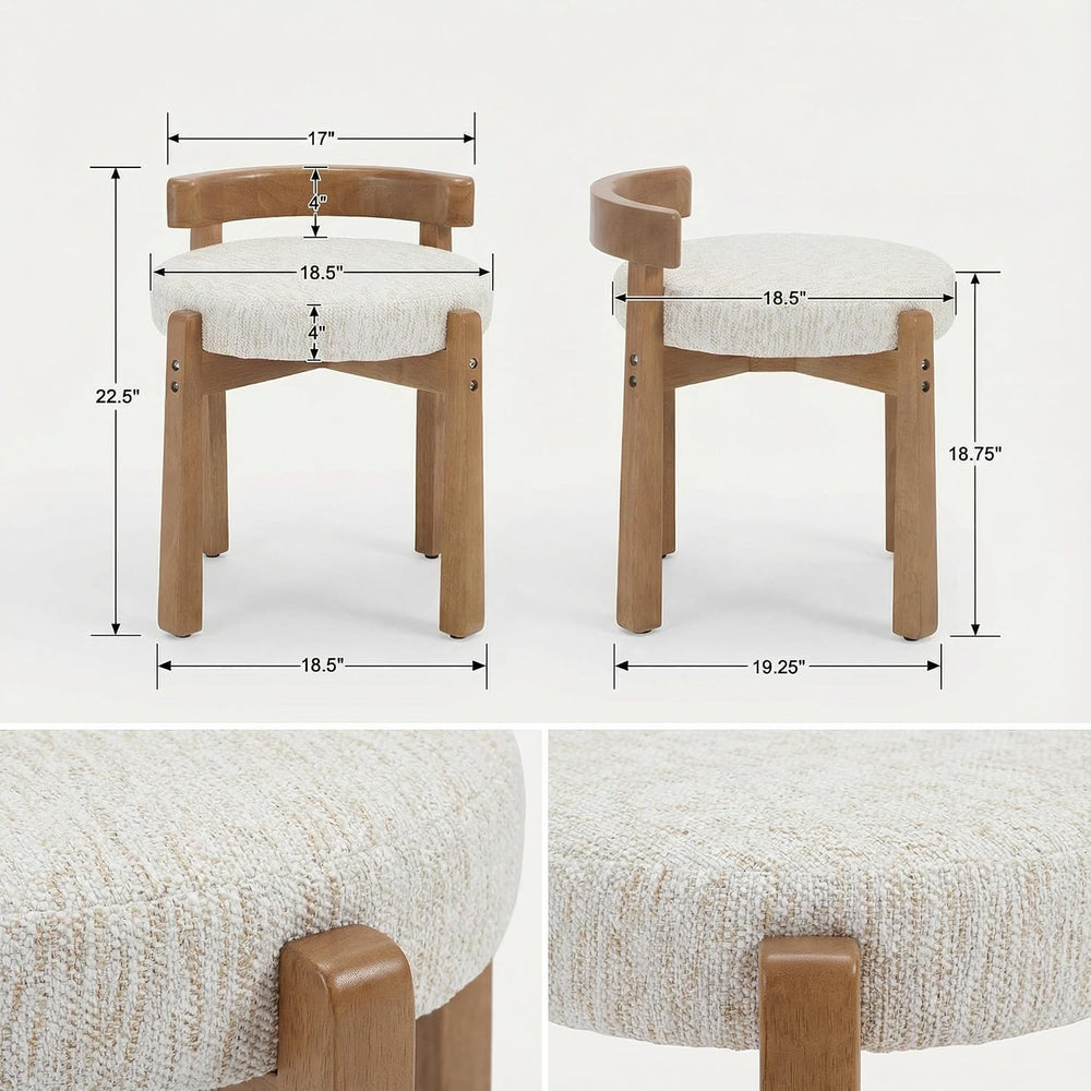 HNY Modern Chenille Vanity Chairs & Ottoman Set of 2, Beige