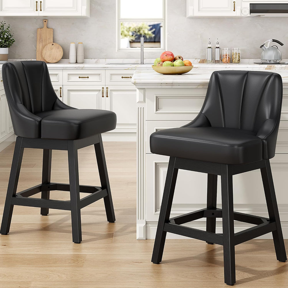 REONEY Swivel Bar Stools Set of 3, 26" Upholstered Counter Height Barstool