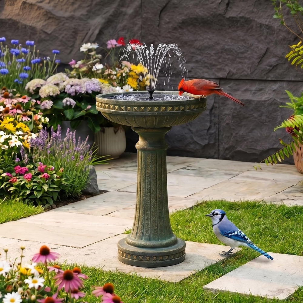 Sunlinua 24H Bird Bath Outdoor Water Fountain with Solar Pump