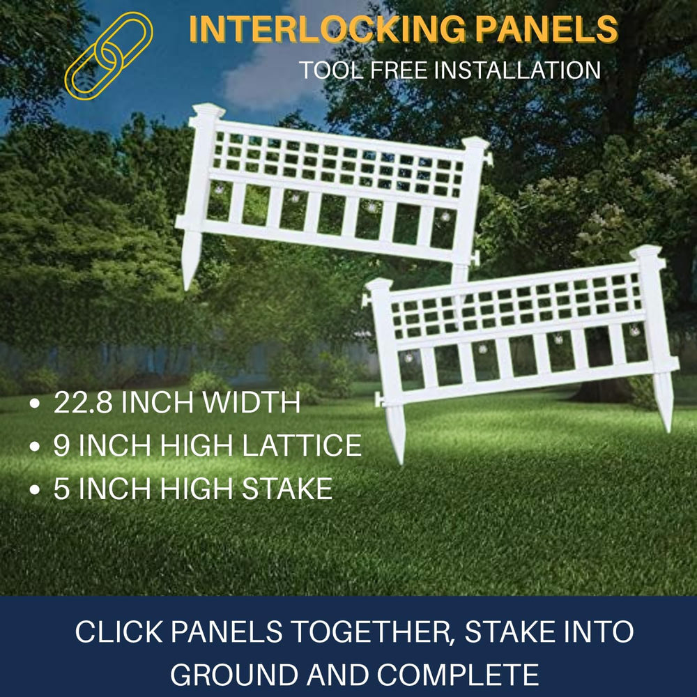 SkyMall 8-Piece Solar Garden Border Fence with Corner Posts, White Decorative...