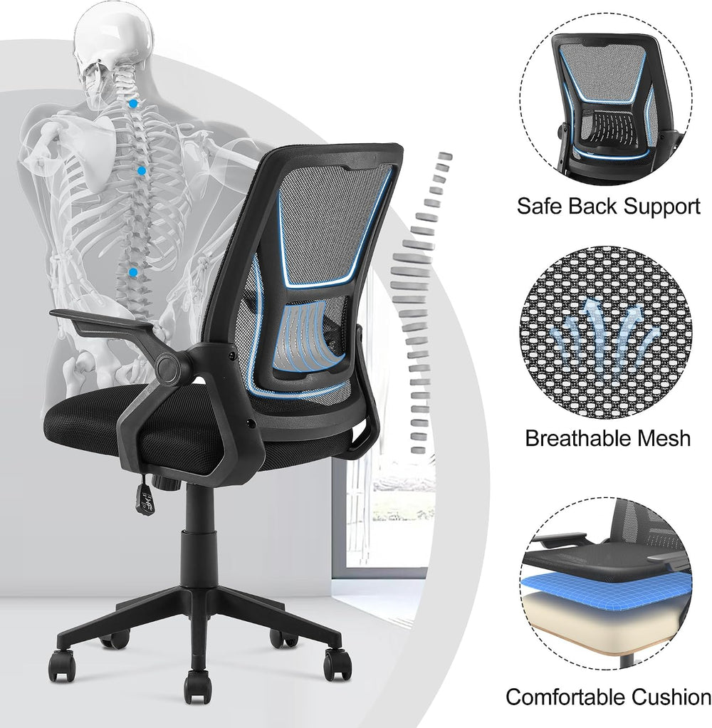 VECELO Mid-Back Swivel Ergonomic Office Chair with Adjustable Arms, Mesh Lumb...