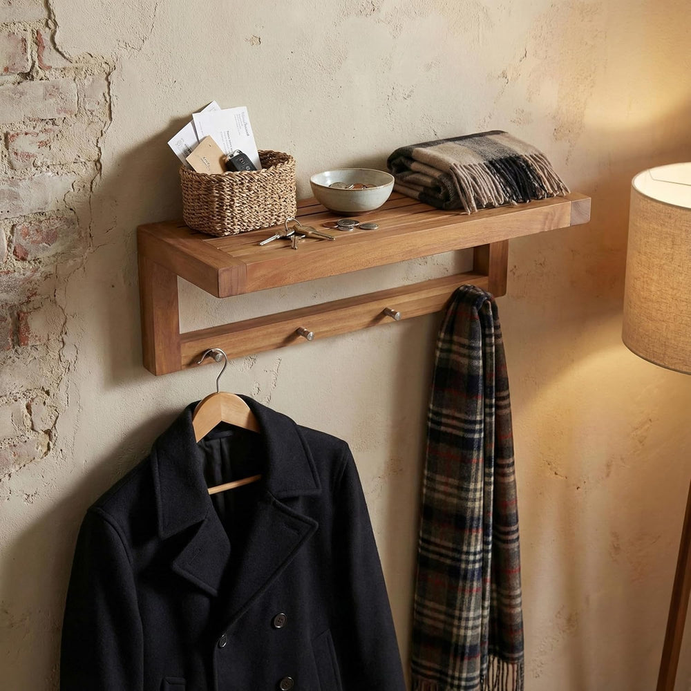 AquaTeak The Original 24" Moa Teak Wall Shelf with Hooks