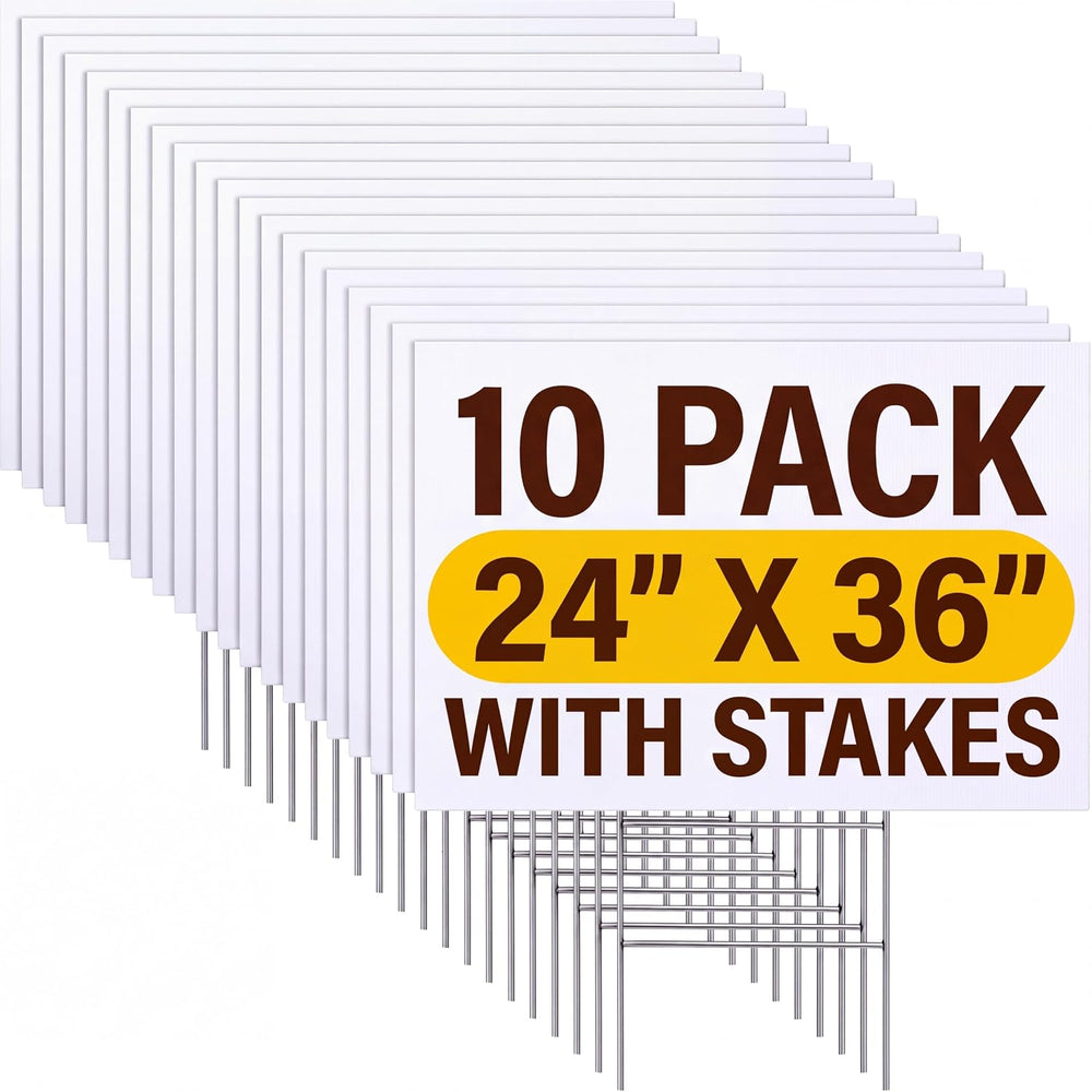 Leinuosen 10 Sets 24 x 36 Inch Blank Yard Signs with H Stakes