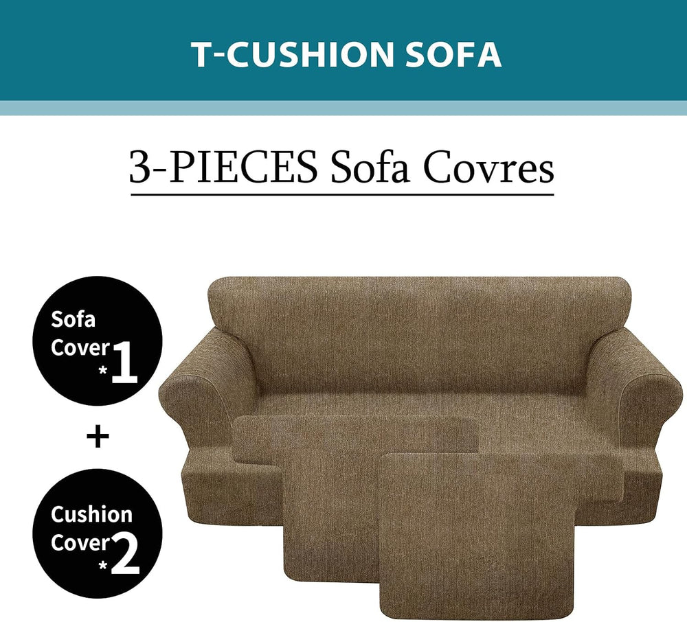 3 Piece T Cushion Sofa Slipcovers Stretch Couch Cover Furniture Covers with 2...