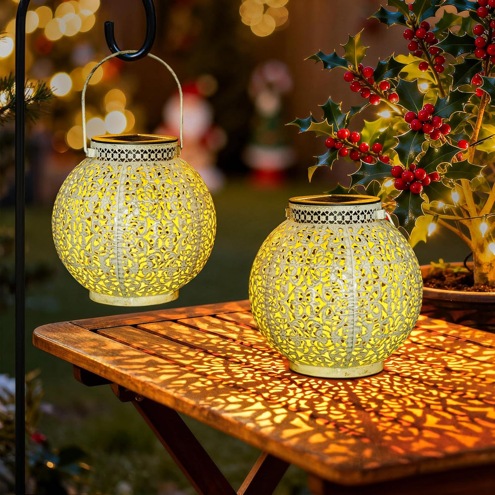 TAKE ME 2 Packs White Solar Lanterns Outdoor Waterproof Garden Laterns Metal ...