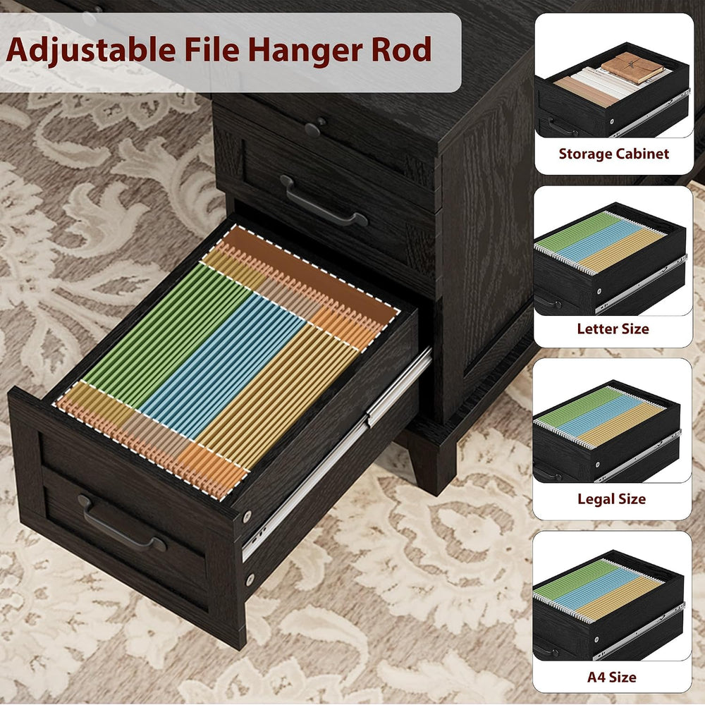 Garvee 60" Wooden Home Office Desk with File Drawers, Executive Desk wit...