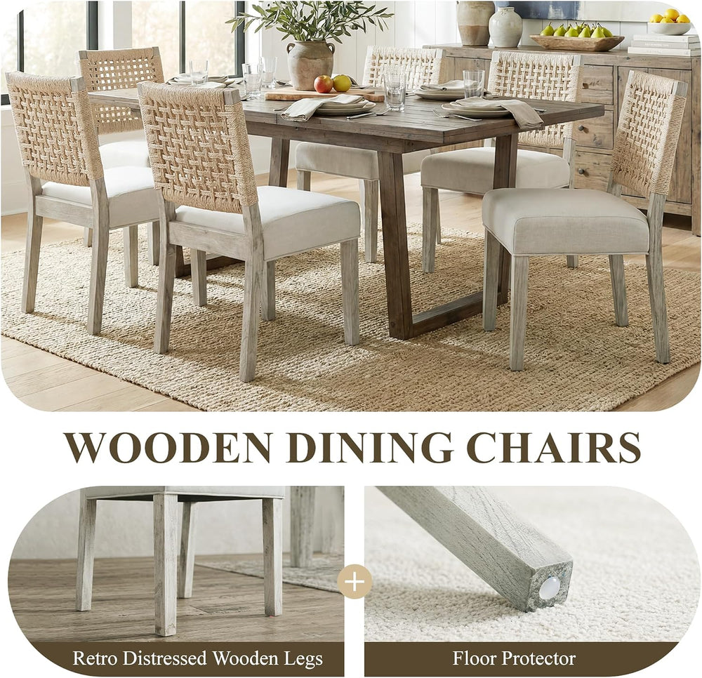 chairus upholstered Dining Chairs Set of 4, Boho Coastal Dining Room Chairs w...