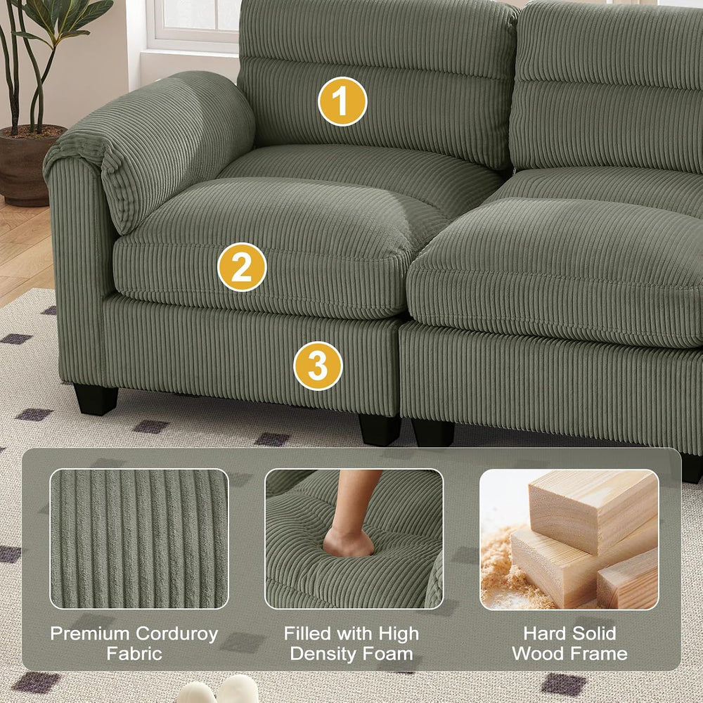 HAOMARKETS Corduroy Sofa Set, Upholstered Armchair, Loveseat, and 3-Seater Co...