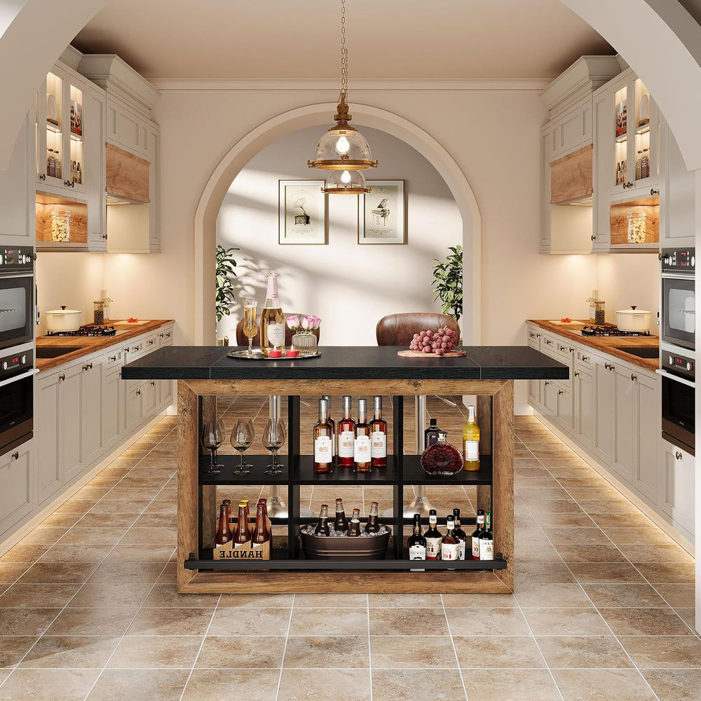 Tribesigns Kitchen Island with Storage, Farmhouse Island Bar, Black&Brown