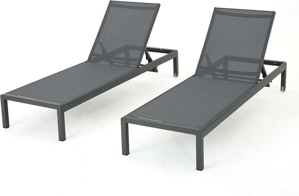 Christopher Knight Home Cape Coral Outdoor Aluminum Chaise Lounges with Mesh ...