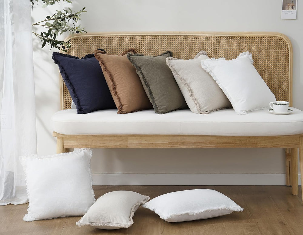 Foindtower Decorative Linen Fringe Throw Pillow Covers 22×22 Inch,Beige