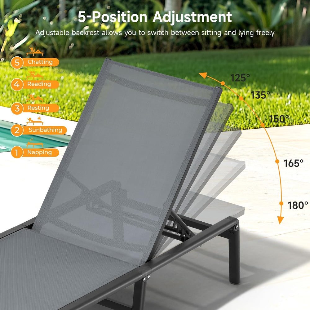 Aluminum Chaise Lounge Chair Outdoor for Outside Poolside, 1PC, Grey