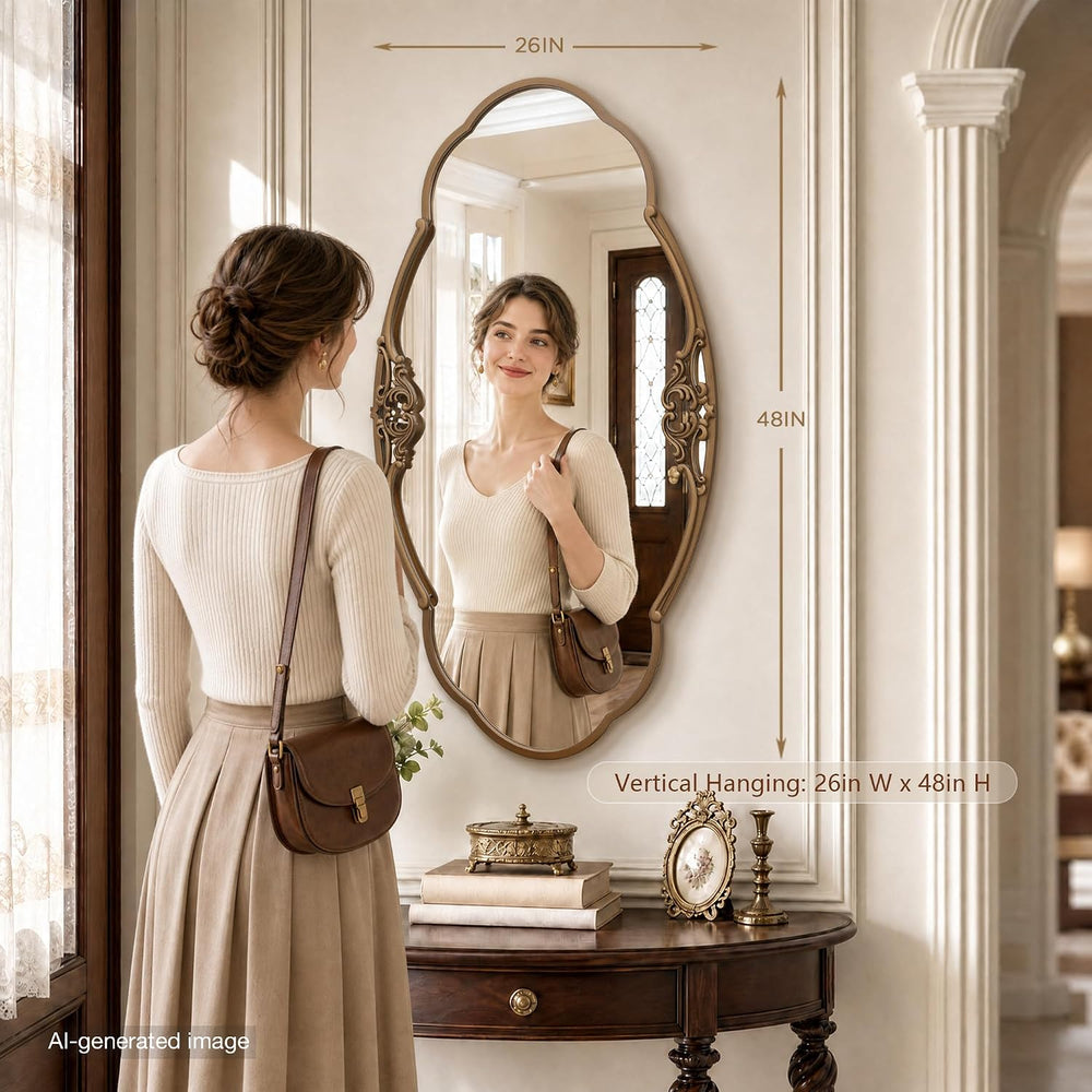 Besdomus Oversize Gold Oval Mirror: 48"x26" Large Antique Ornate Mi...