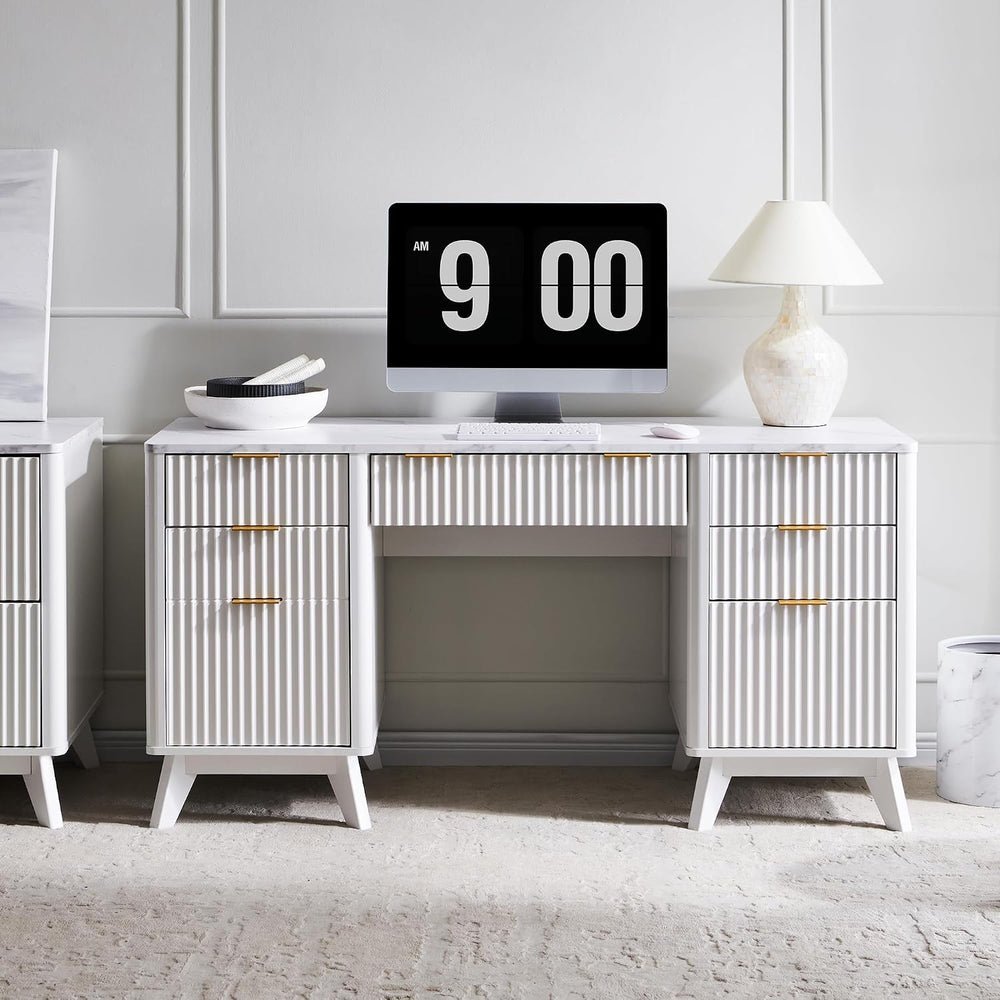 T4TREAM 60" Modern Fluted Executive Desk with Drawers, White