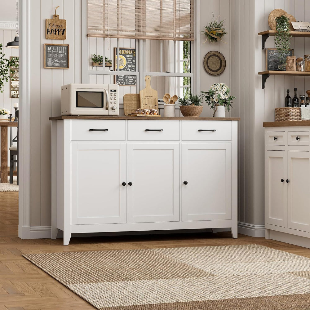 HORSTORS 47" W Kitchen Buffet Sideboard Cabinet with Storage Drawers, White