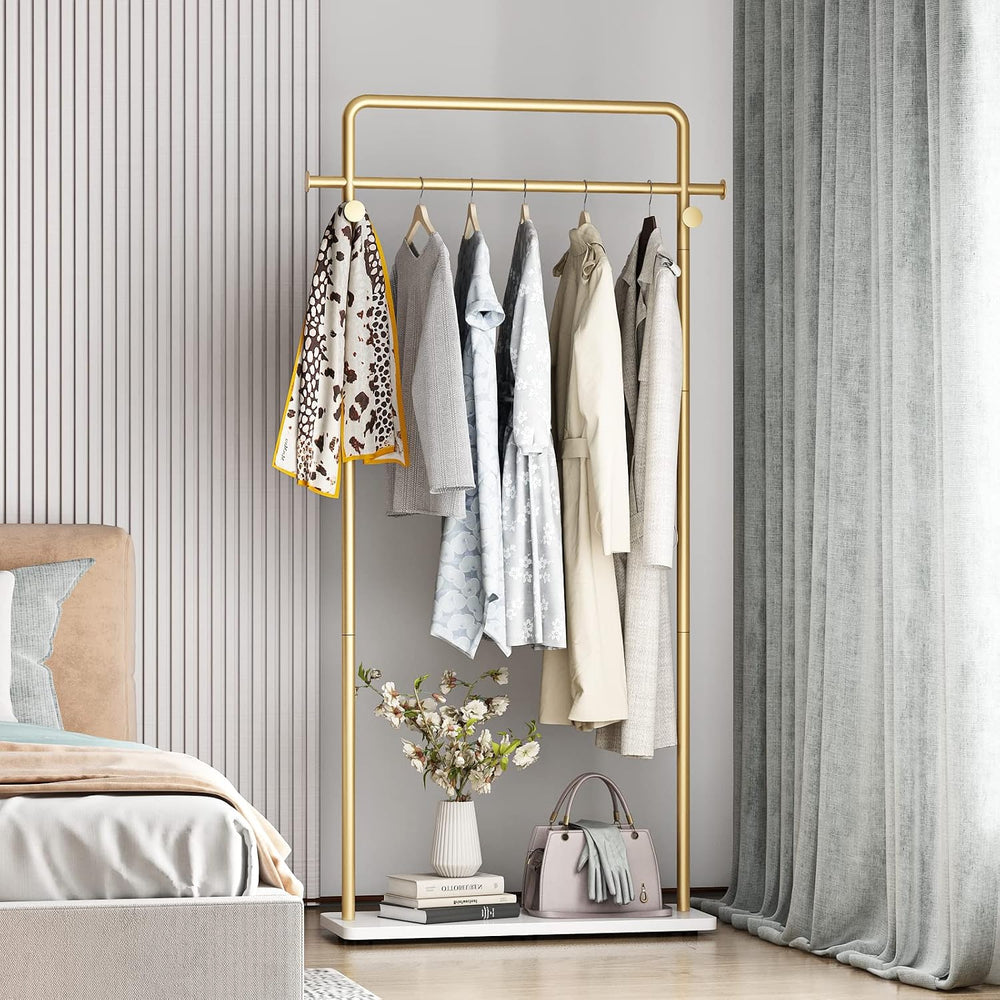 TIEOU Gold Coat Racks with Shelf, Heavy Duty Gold Clothing Racks for Boutique...