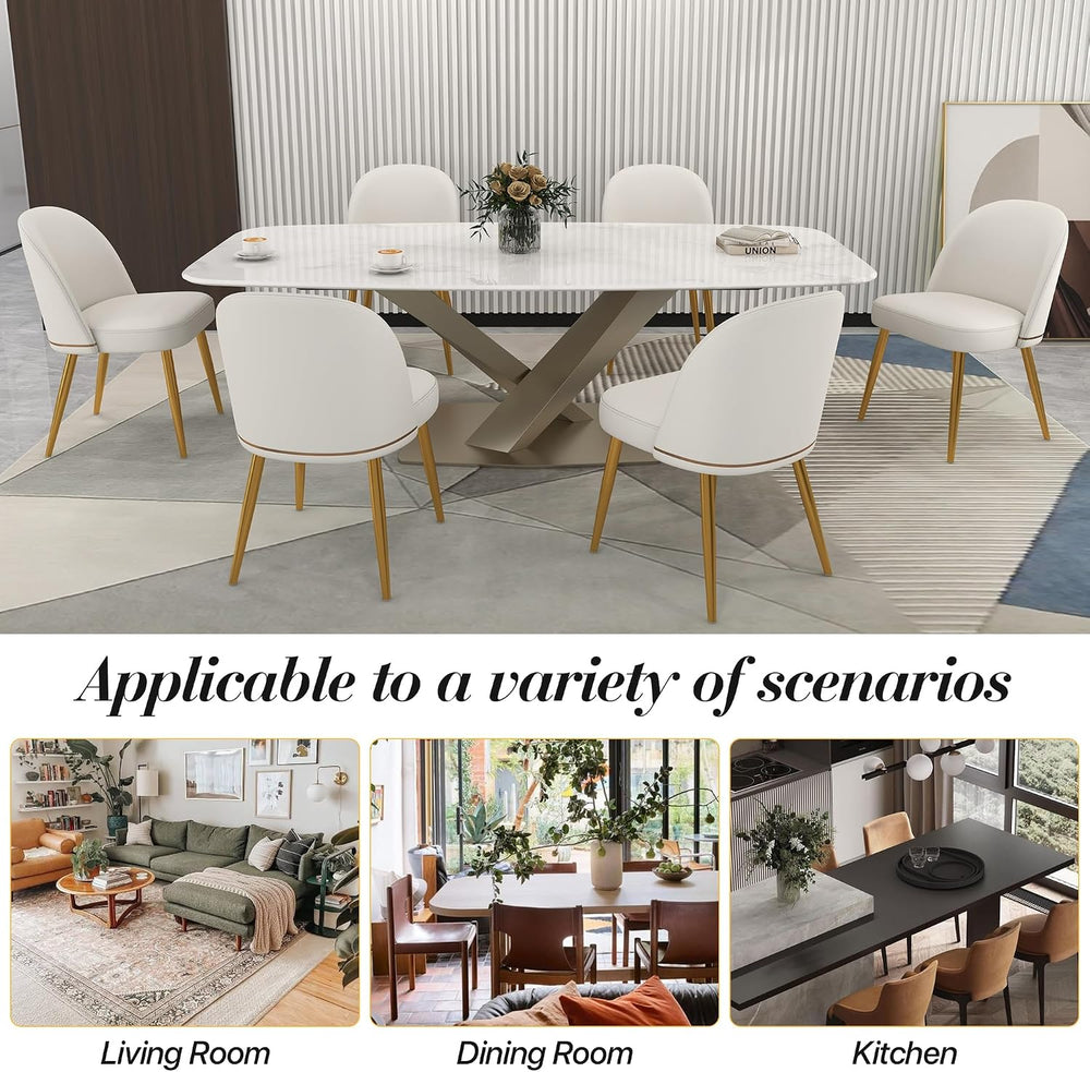 KCC Modern PU Leather Dining Chairs Set of 4,Armless Side Chairs,White