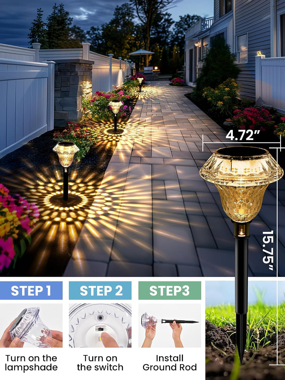 SOLPEX Solar Pathway Lights, Waterproof Fall Garden Decor 8 Pack Warm White