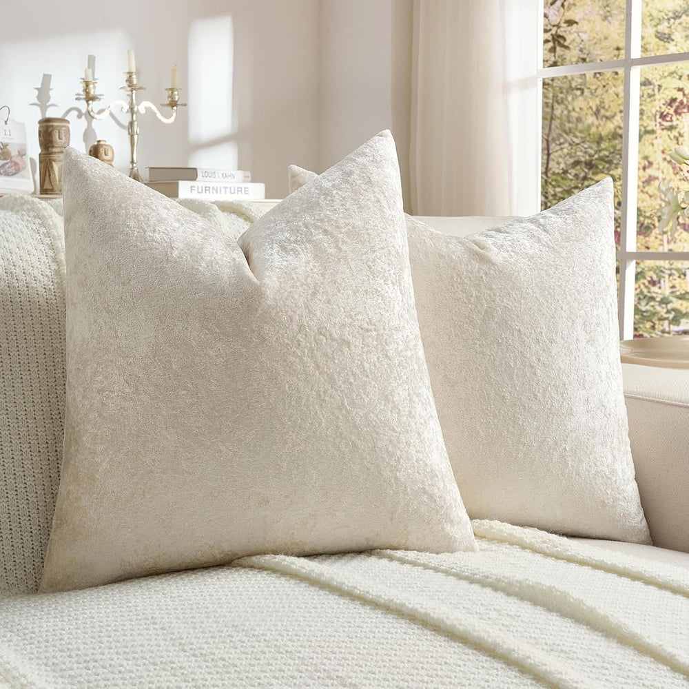 FUTEI Pack of 2 Crushed Flannel Throw Pillow Covers 26x26 Inch, Cream