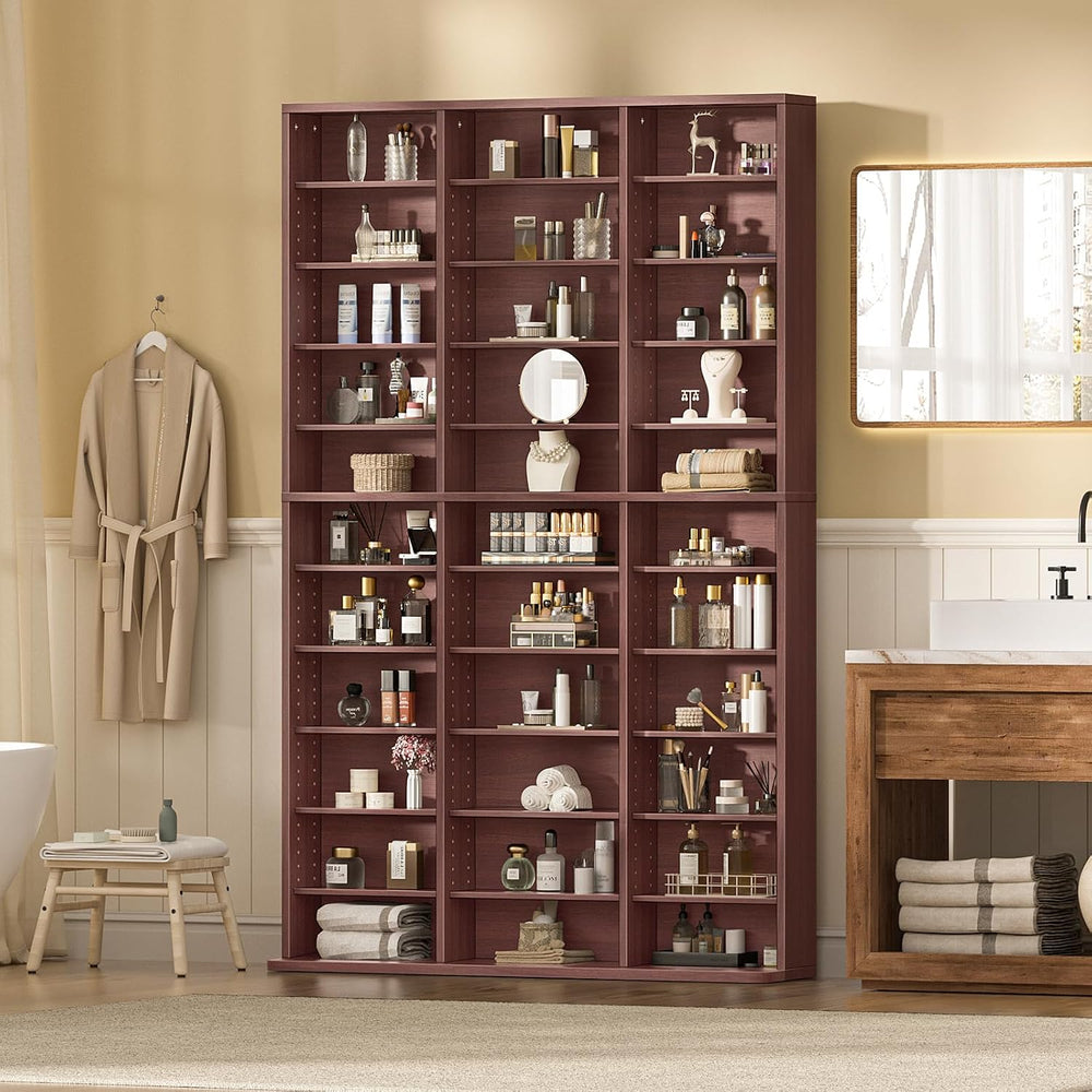 LELELINKY 11 Tier Tall Display Cabinet, Walnut Media Storage Cabinet