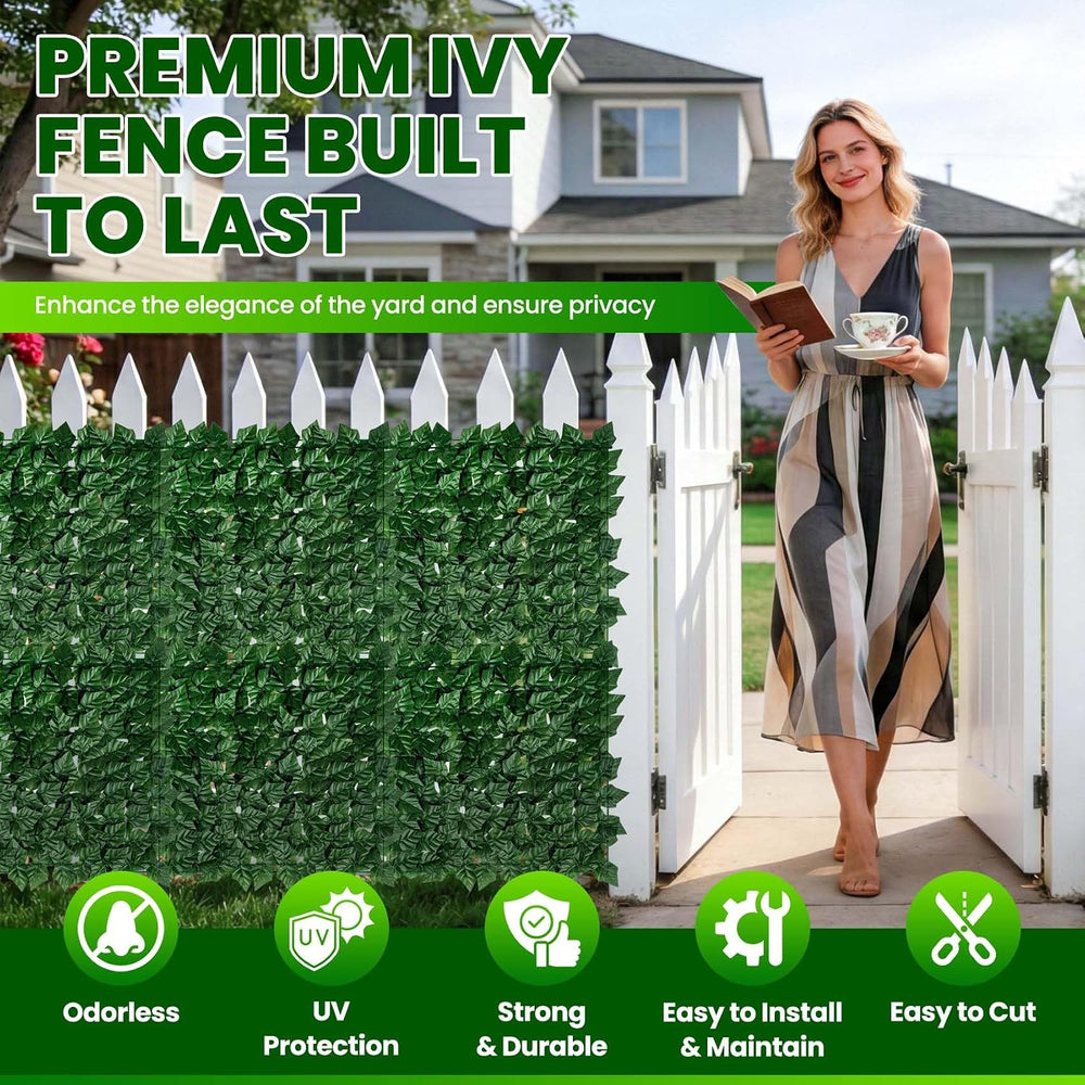 Artificial Ivy Privacy Screen Fence Panel, 240 x 40 in, 2400 Dense Leaves