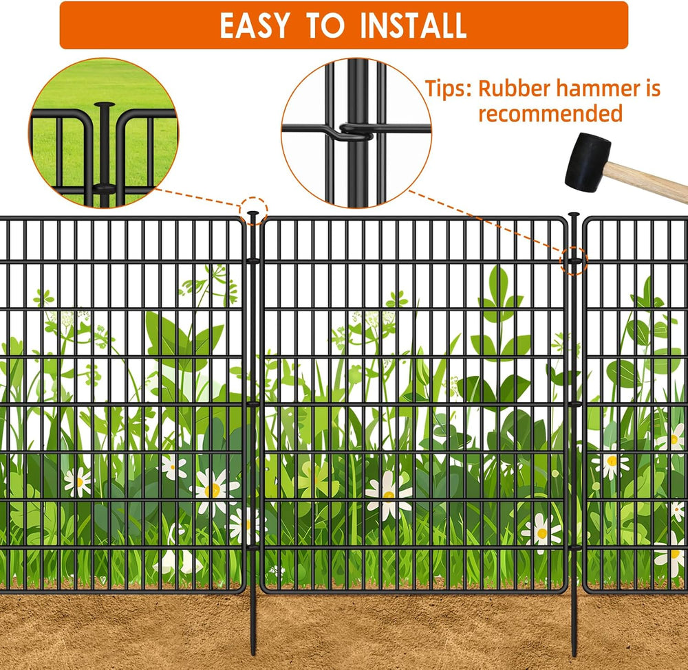 10 Panels No Dig Fence with Gate, 40 in(H) X 24 ft(L) Garden Decorative Fence...