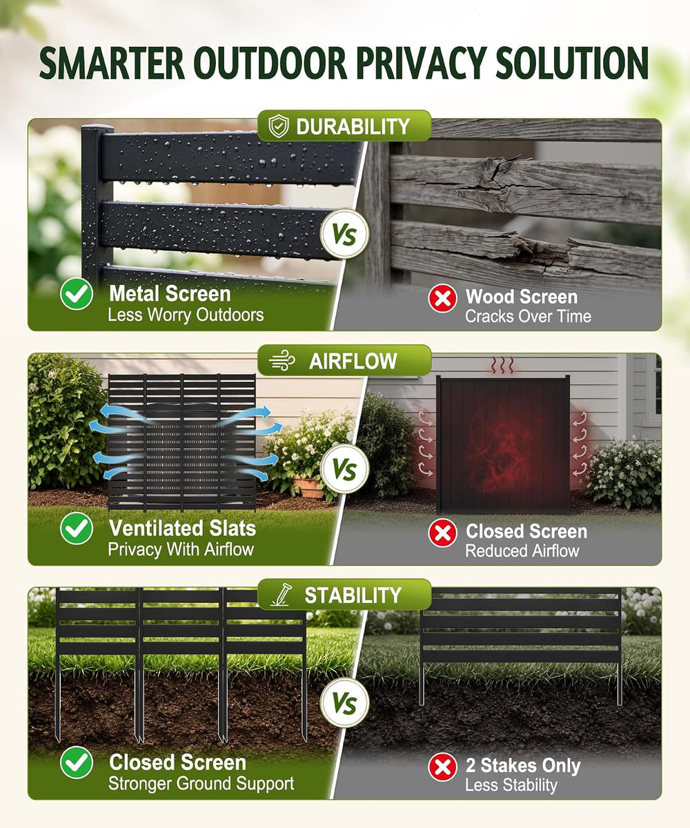 Metal Privacy Screen Fence Outdoor - 60" H x 36" W Decorative Priva...