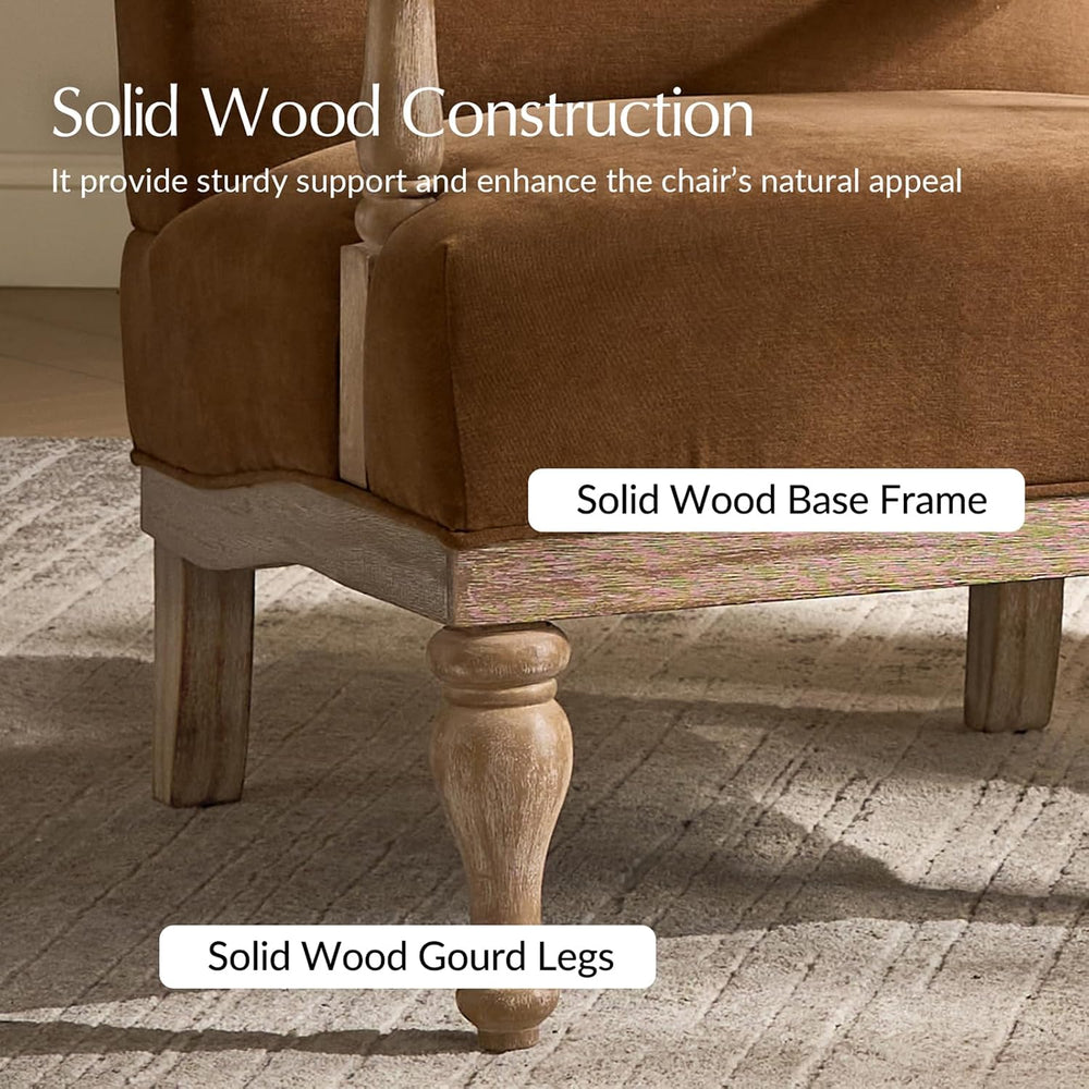 HULALA HOME Farmhouse Accent Chair Set of 2 Solid Wood Frame, Caramel