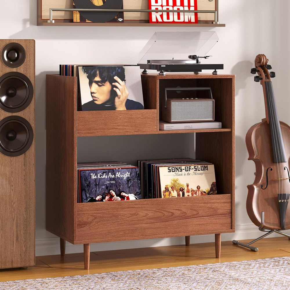 BROTTAR Mid Century Modern Record Player Stand,2-Tier Vinyl Record Storage