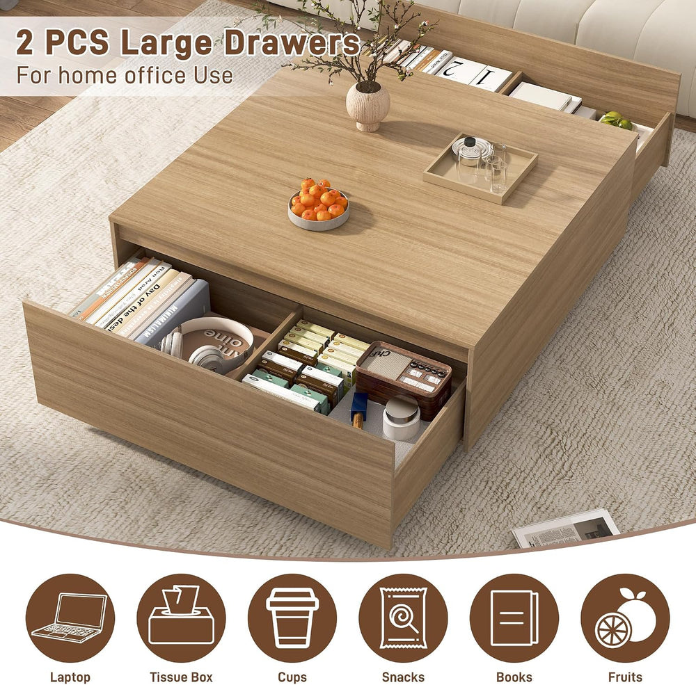 43 Inch Large Square Coffee Table with Storage,Wooden Coffee Table((OAK)
