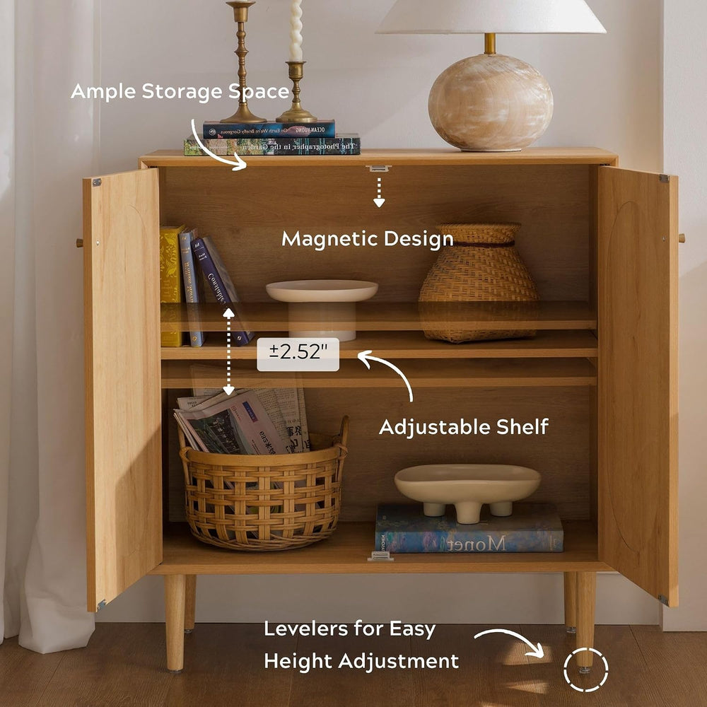 EYYTHUNG Rattan Storage Cabinets with Shelves, Narrow Cabinet with Storage, S...
