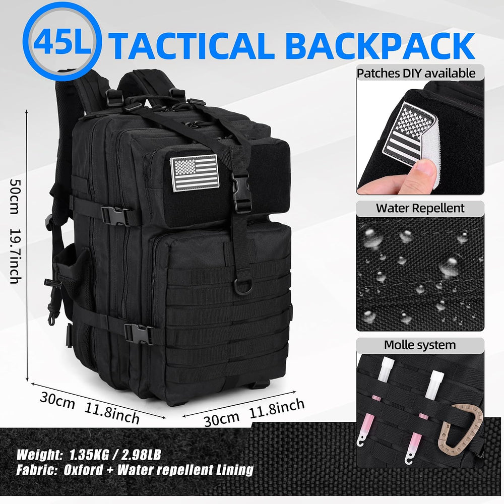 LUPU 45L Military Tactical Backpack for Men Women, MOLLE Army 3 Day Assault P...