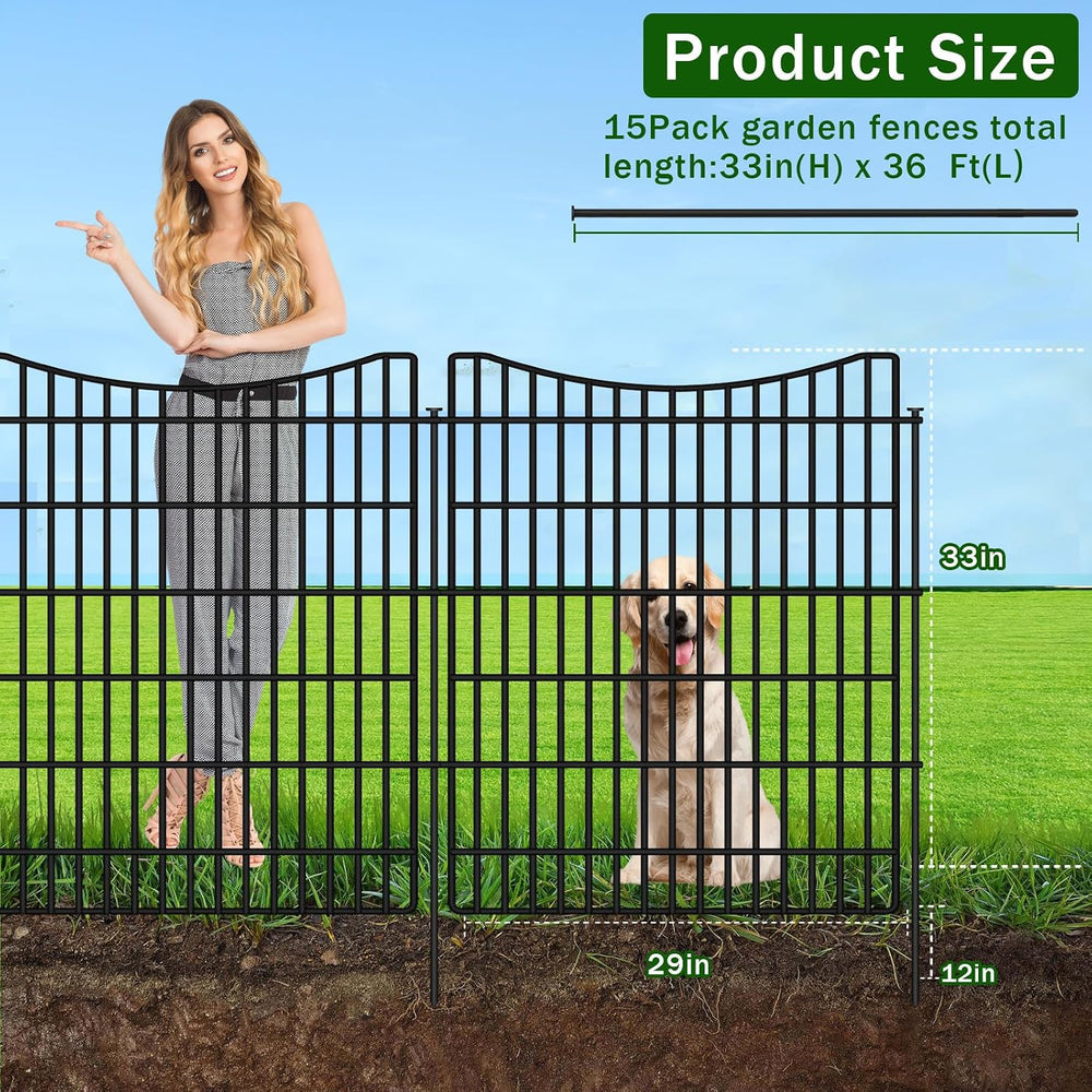 15 Panels Garden Fence Animal Barrier, 33 in(H) X 36 ft(L) Dog Fence Outdoor ...