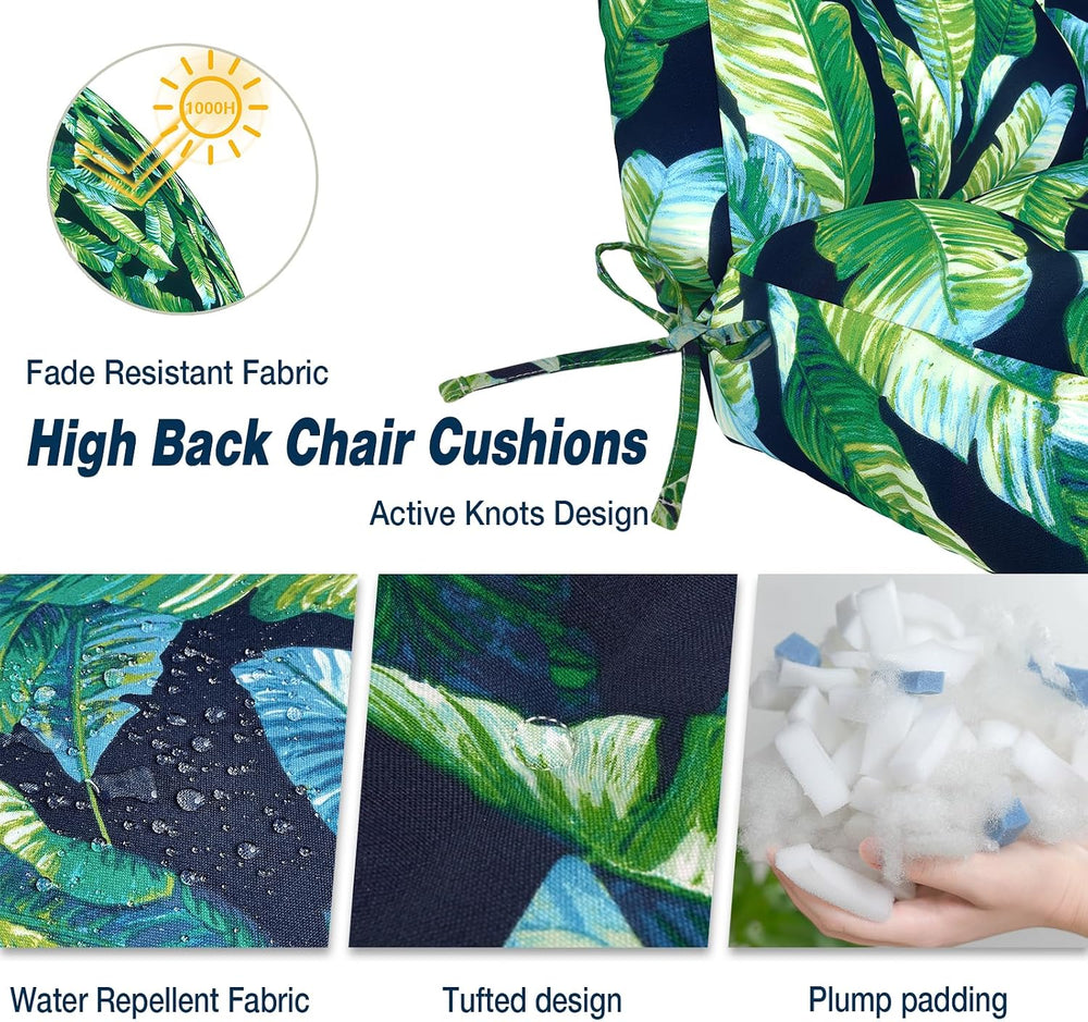 Outdoor High Back Chair Cushions Set of 2, Water-Resistant Chair Cushions for...