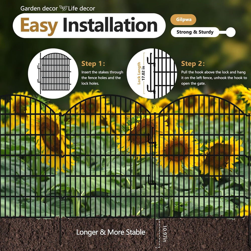 15 Panels Decorative Garden Fence with Lock, 40in (H) X 36.25ft (L) No Dig Do...