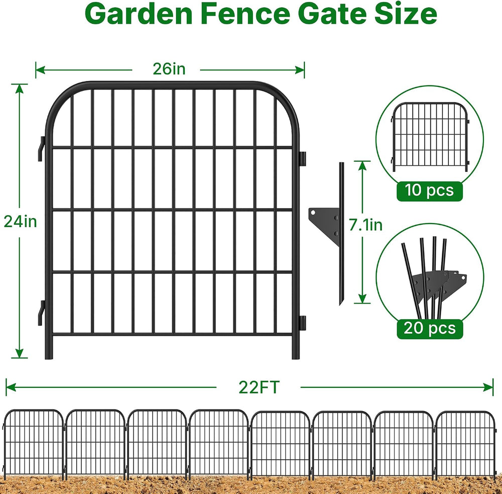 AMAGABELI 10 Panels 24 in(H) X 22 ft(L) Decorative Garden Fence Gate,No Dig D...