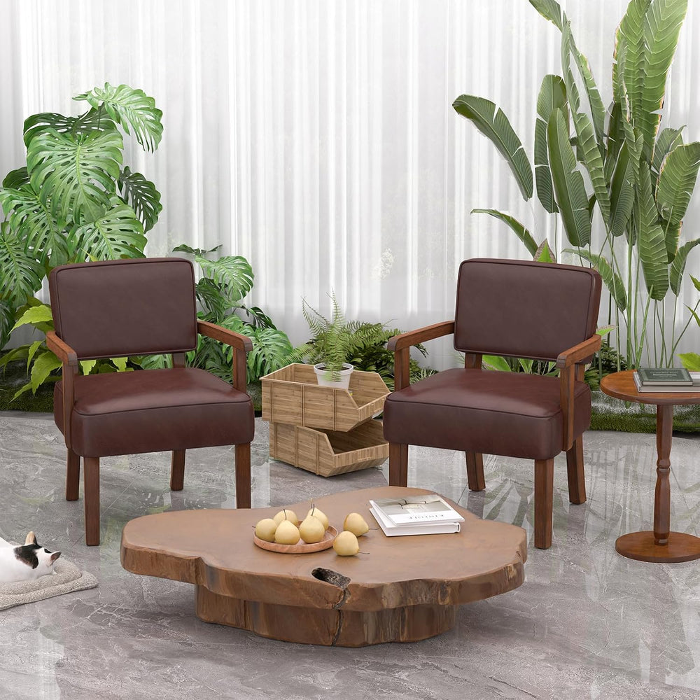 FAGAGA Accent Chairs Set of 2, 2 Solid Wood Armchairs with Table
