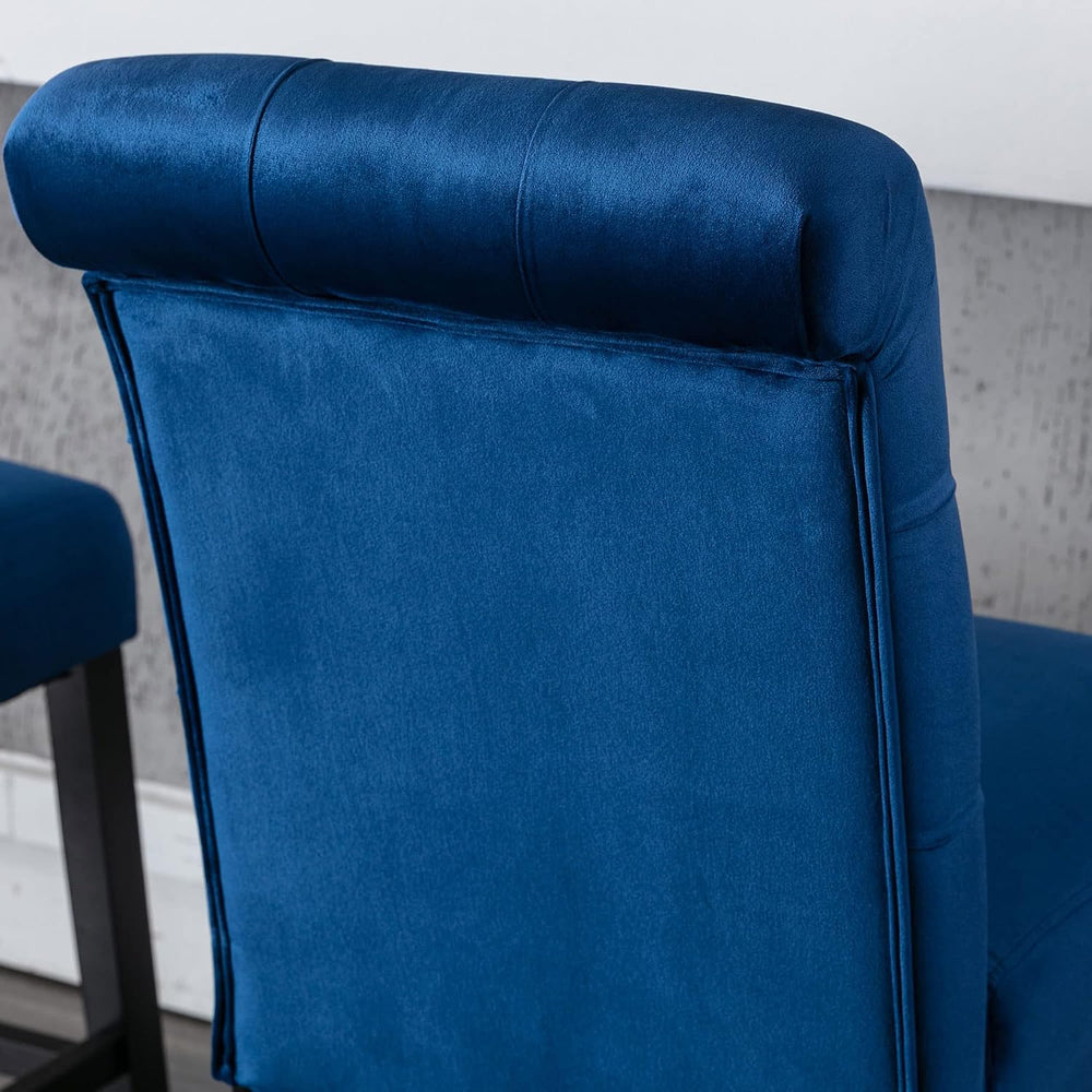 26" Blue Velvet Bar Stools Set of 4 with Button Tufted Back