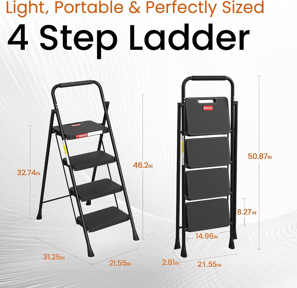 HBTower 4 Step Ladder, Step Stool Foldable for Adults with Wide Anti-Slip Ped...
