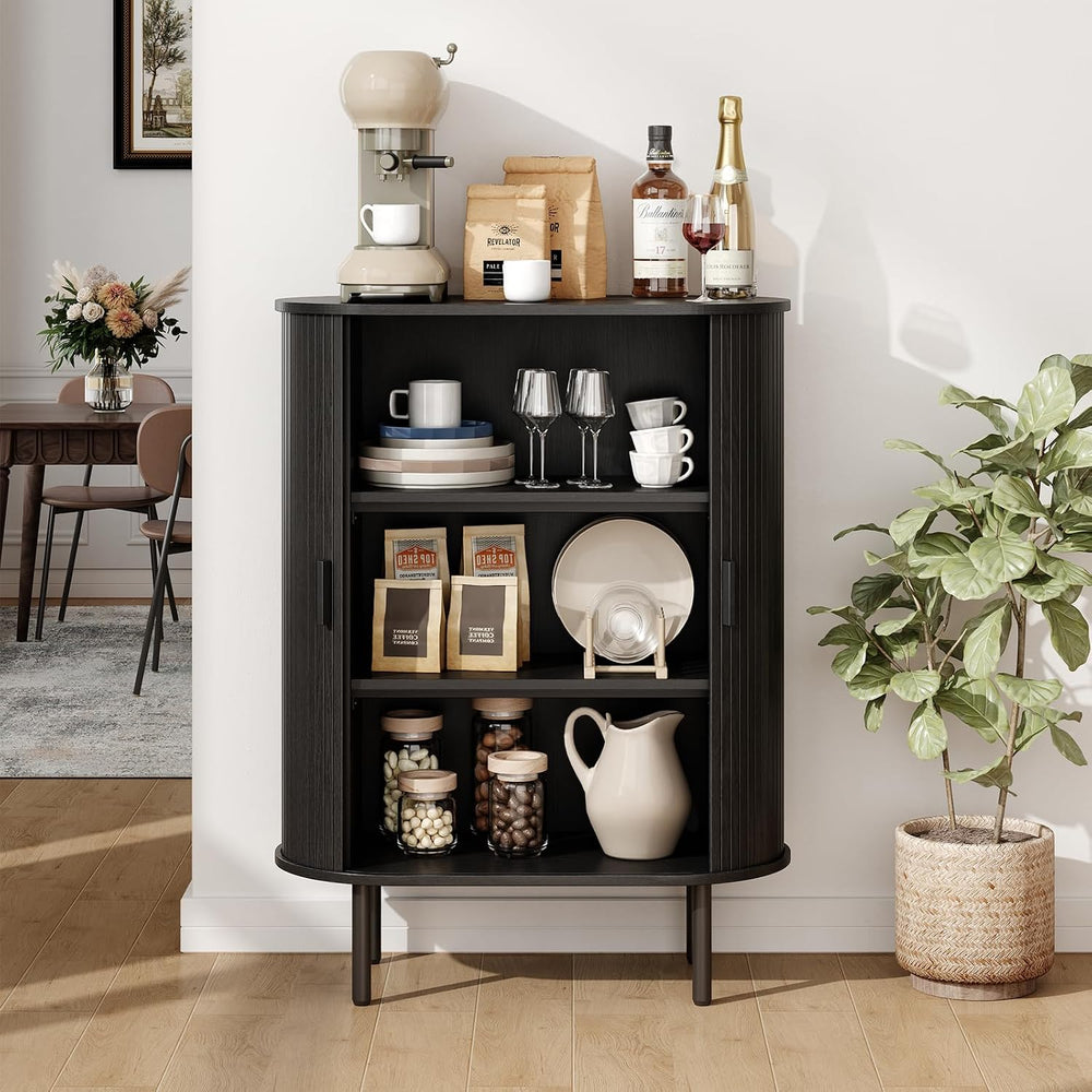 ONBRILL 44" Tall Sideboard Storage Buffet Cabinet with Sliding Door, Black