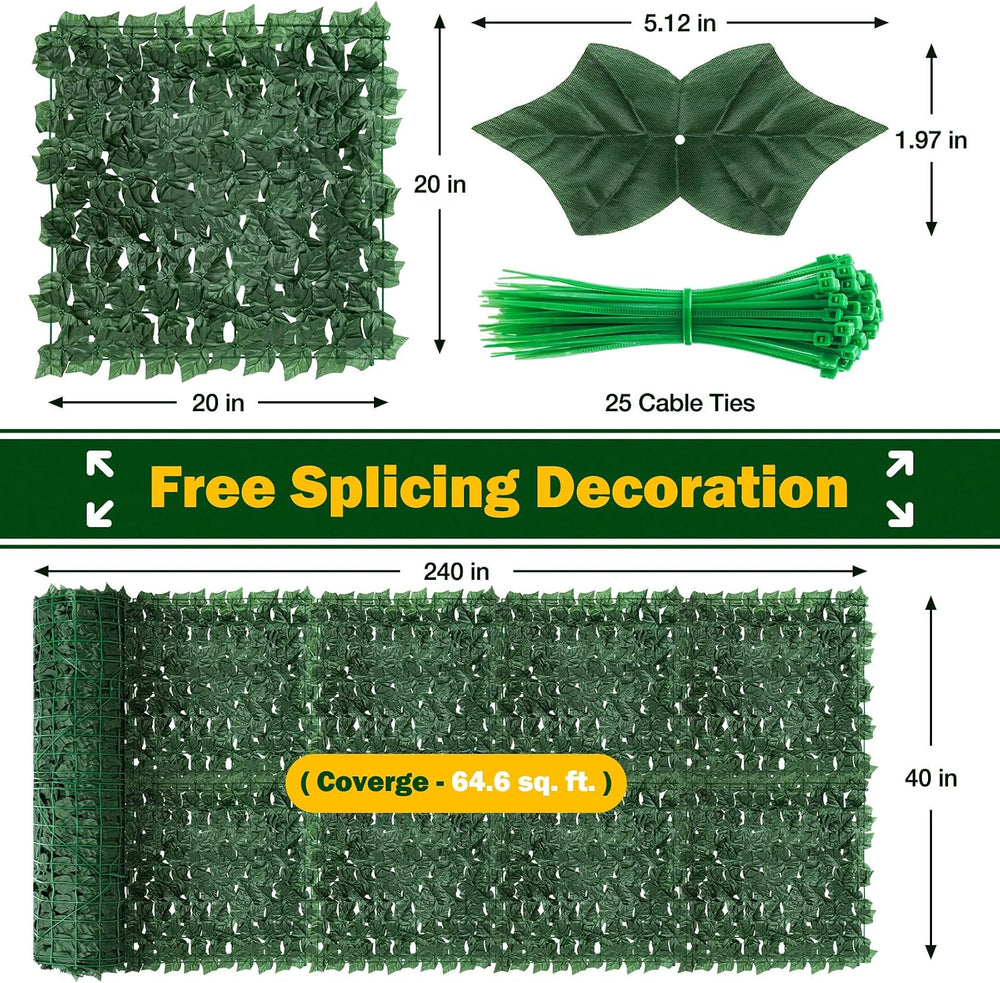 Artificial Ivy Privacy Fence Screen, 240x40 inch Dense Leaf Green Ivy Wall Pa...