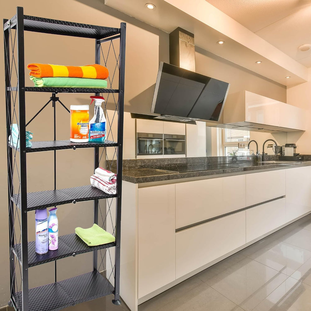 Origami 6-Tier Foldable Heavy-Duty Rolling Storage Shelf Rack Unit, Black