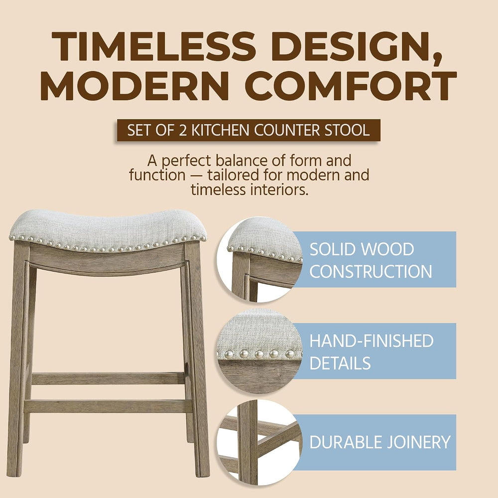 ROME + OAK Parker 26" Backless Saddle Stool, Reclaimed Oak, Set of 2